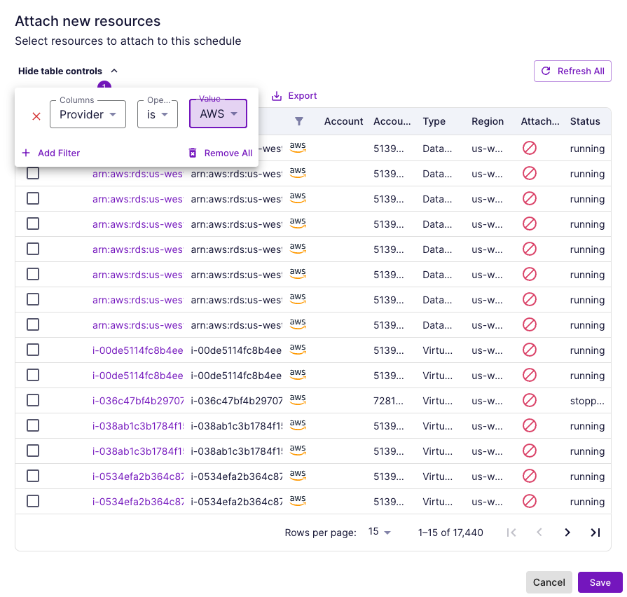 Filtering for Resources to attach to Schedule