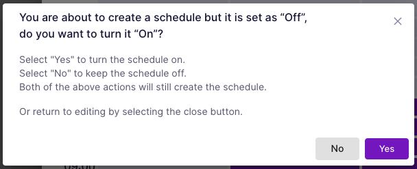 Save Schedule confirmation dialog