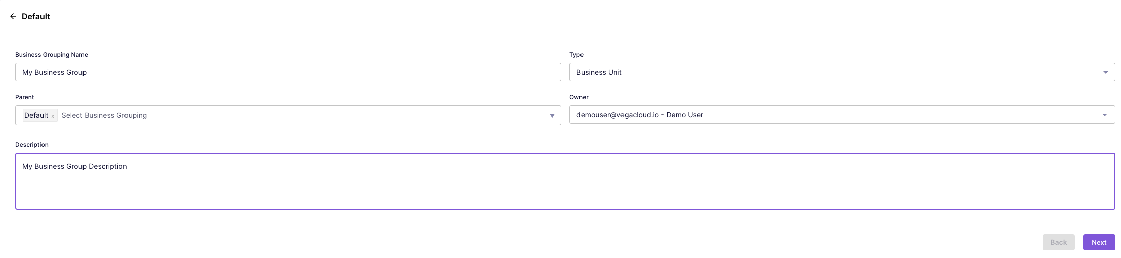 Create Business Grouping