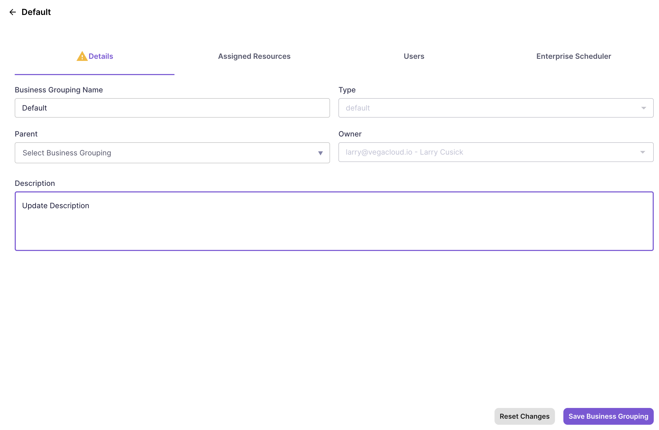 Business Groupings Details Edit